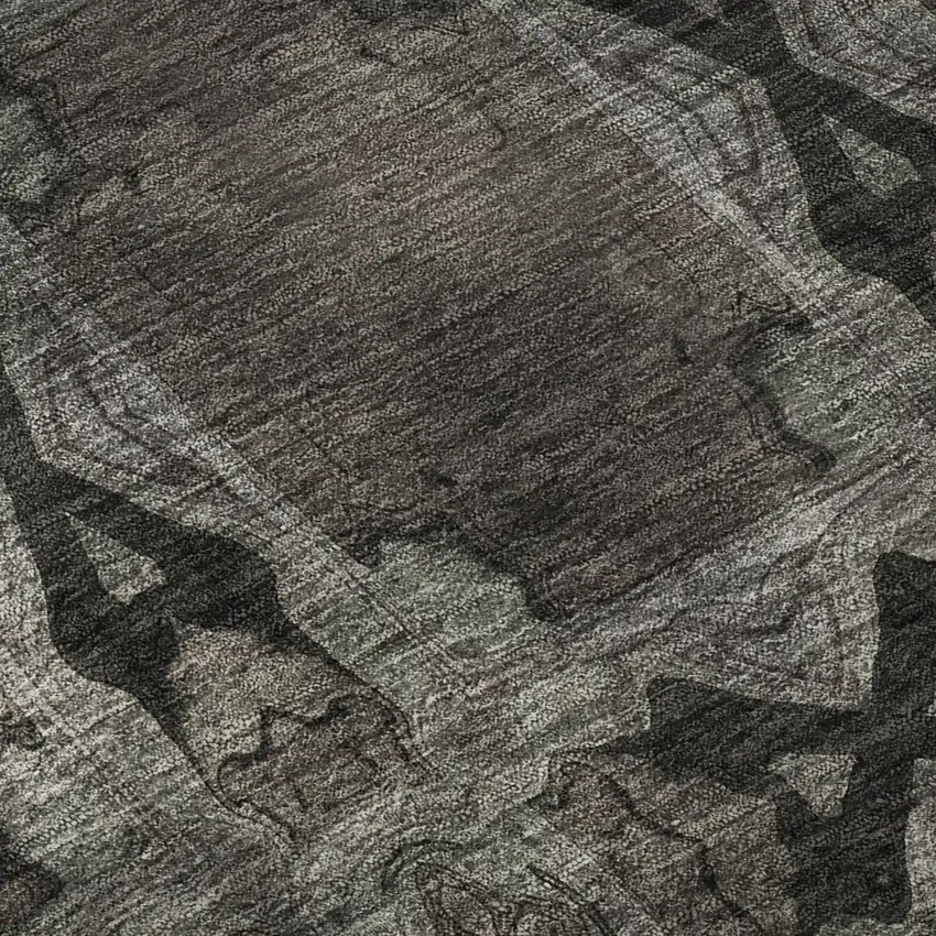 Gray And Charcoal Floral Medallion Washable Area Rug With UV Protection Photo 9