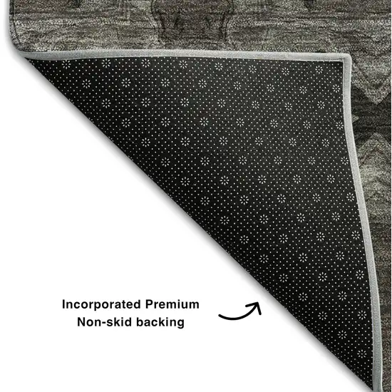 Gray And Charcoal Floral Medallion Washable Area Rug With UV Protection Photo 7