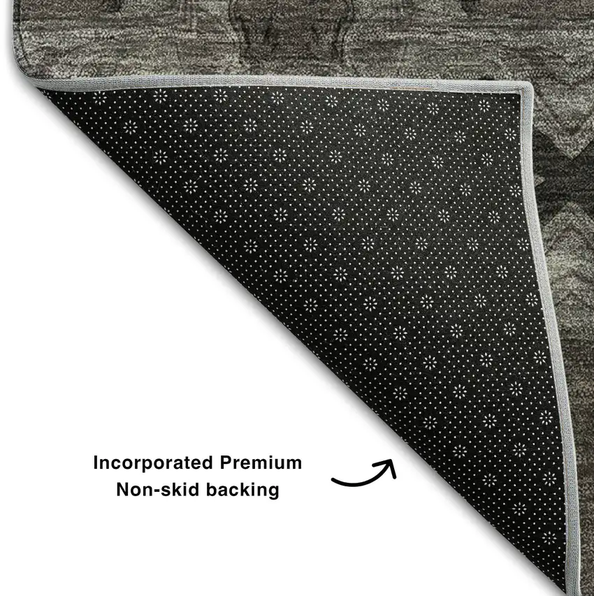 Gray And Charcoal Floral Medallion Washable Area Rug With UV Protection Photo 7