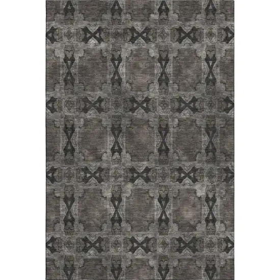 Gray And Charcoal Floral Medallion Washable Area Rug With UV Protection Photo 1