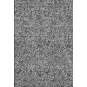 Photo of Gray And Charcoal Floral Washable Area Rug With UV Protection