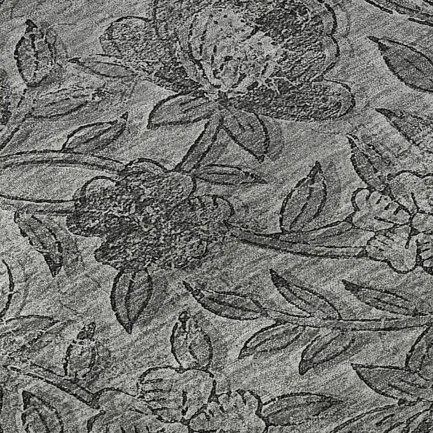 Gray And Charcoal Floral Washable Area Rug With UV Protection Photo 9