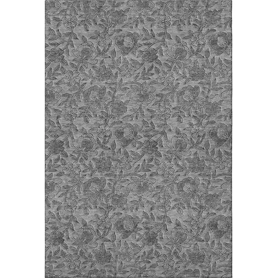 Gray And Charcoal Floral Washable Area Rug With UV Protection Photo 4