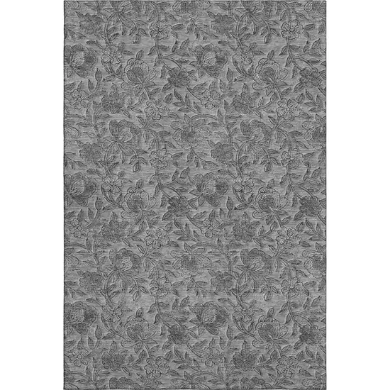 Gray And Charcoal Floral Washable Area Rug With UV Protection Photo 1