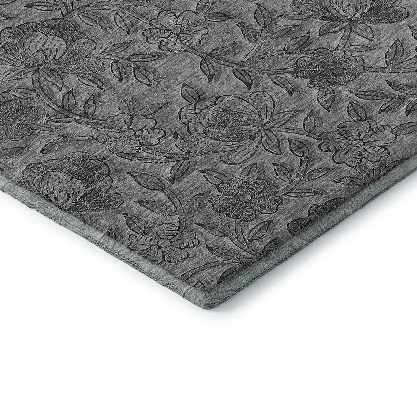 Gray And Charcoal Floral Washable Area Rug With UV Protection Photo 8