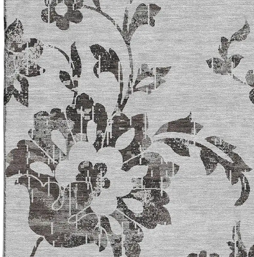 Gray And Charcoal Floral Washable Area Rug With UV Protection Photo 4