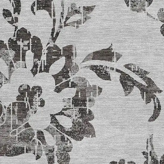 Gray And Charcoal Floral Washable Area Rug With UV Protection Photo 3
