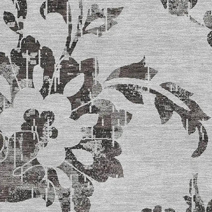 Gray And Charcoal Floral Washable Area Rug With UV Protection Photo 3