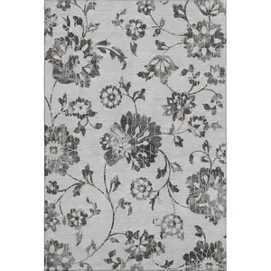 Photo of Gray And Charcoal Floral Washable Area Rug With UV Protection