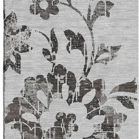 Gray And Charcoal Floral Washable Area Rug With UV Protection Photo 3