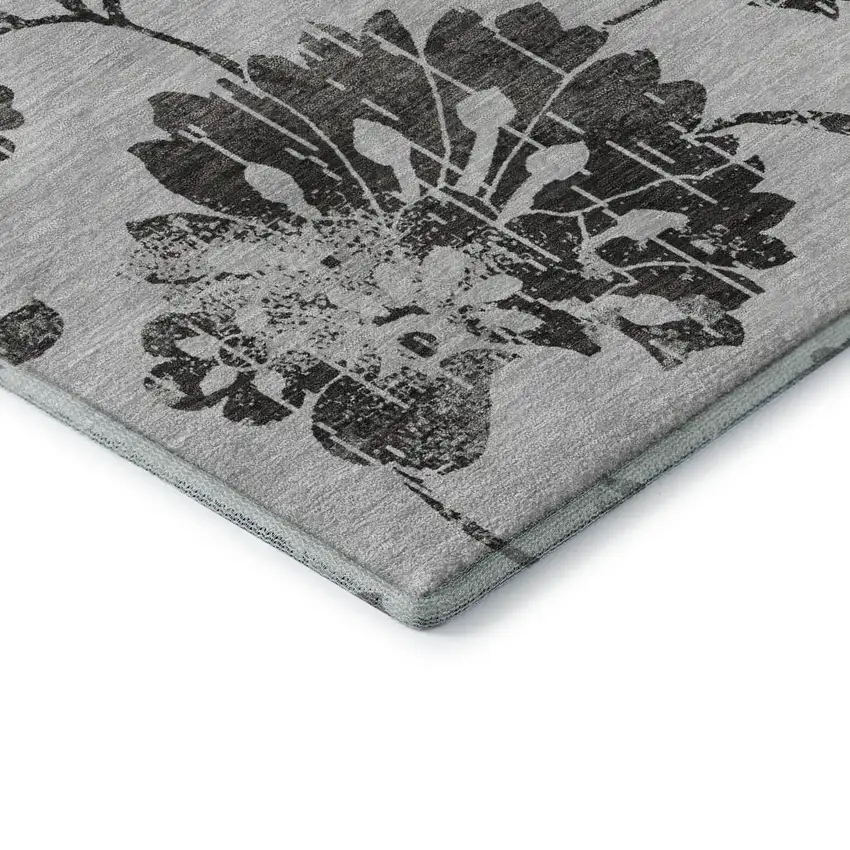 Gray And Charcoal Floral Washable Area Rug With UV Protection Photo 8
