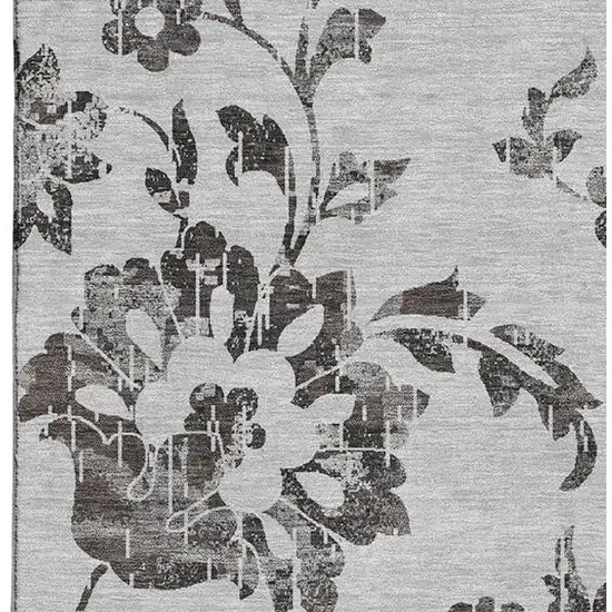 Gray And Charcoal Floral Washable Area Rug With UV Protection Photo 3