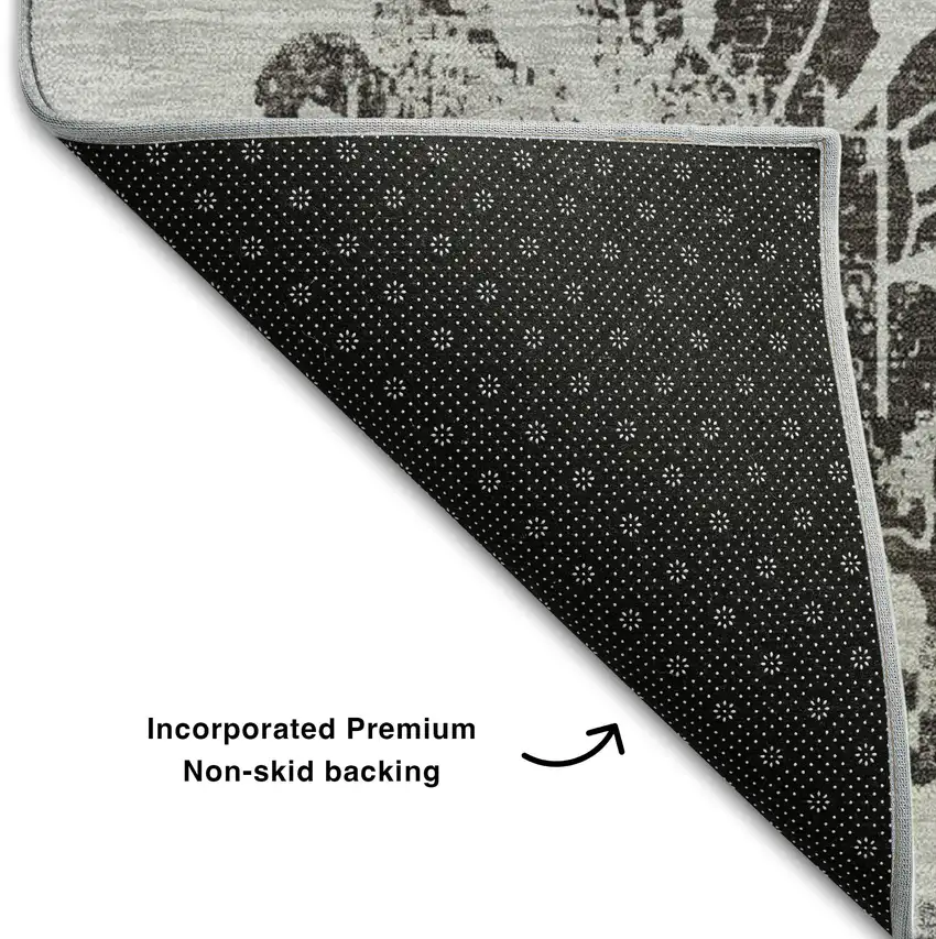 Gray And Charcoal Floral Washable Area Rug With UV Protection Photo 6