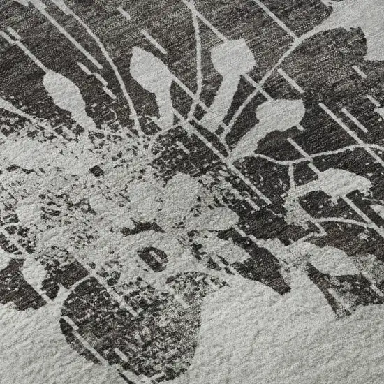 Gray And Charcoal Floral Washable Area Rug With UV Protection Photo 9