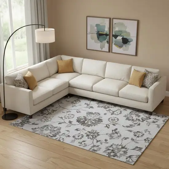 Gray And Charcoal Floral Washable Area Rug With UV Protection Photo 1