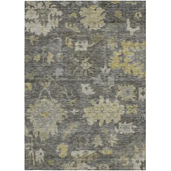 Gray And Charcoal Floral Washable Indoor Outdoor Area Rug Photo 6