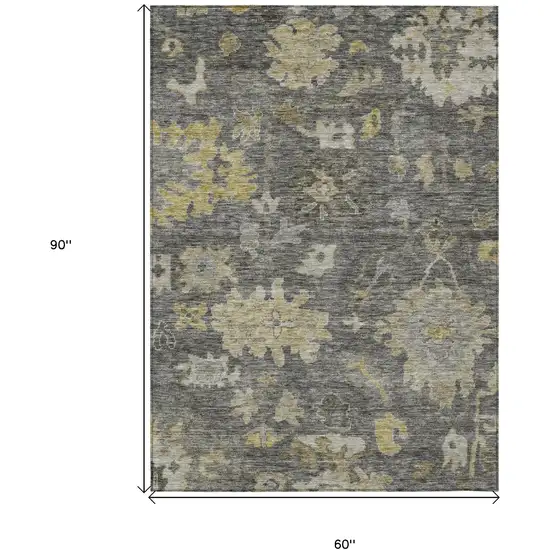 Gray And Charcoal Floral Washable Indoor Outdoor Area Rug Photo 7