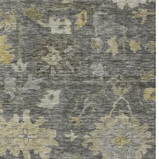 Gray And Charcoal Floral Washable Indoor Outdoor Area Rug Photo 5