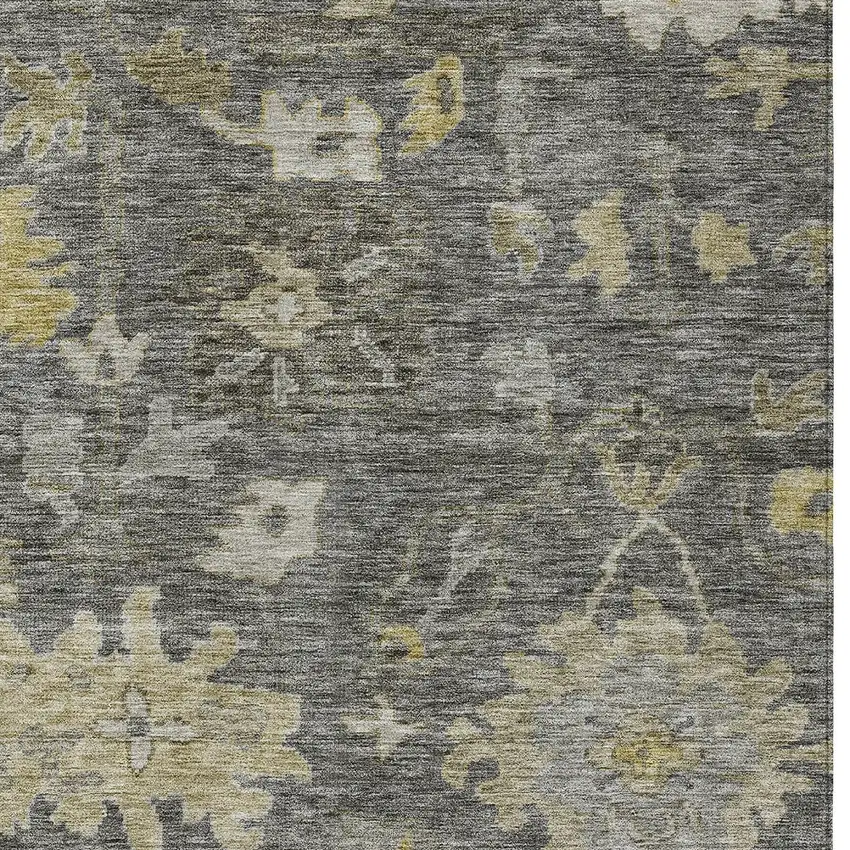 Gray And Charcoal Floral Washable Indoor Outdoor Area Rug Photo 5