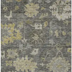 Photo of Gray And Charcoal Floral Washable Indoor Outdoor Area Rug