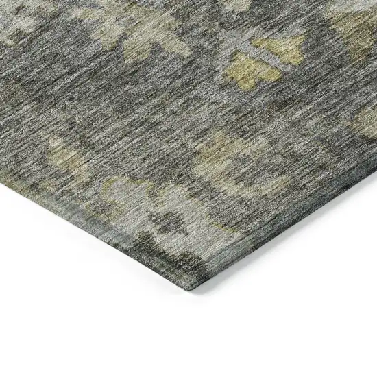 Gray And Charcoal Floral Washable Indoor Outdoor Area Rug Photo 4