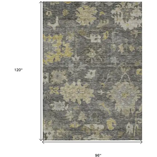 Gray And Charcoal Floral Washable Indoor Outdoor Area Rug Photo 7
