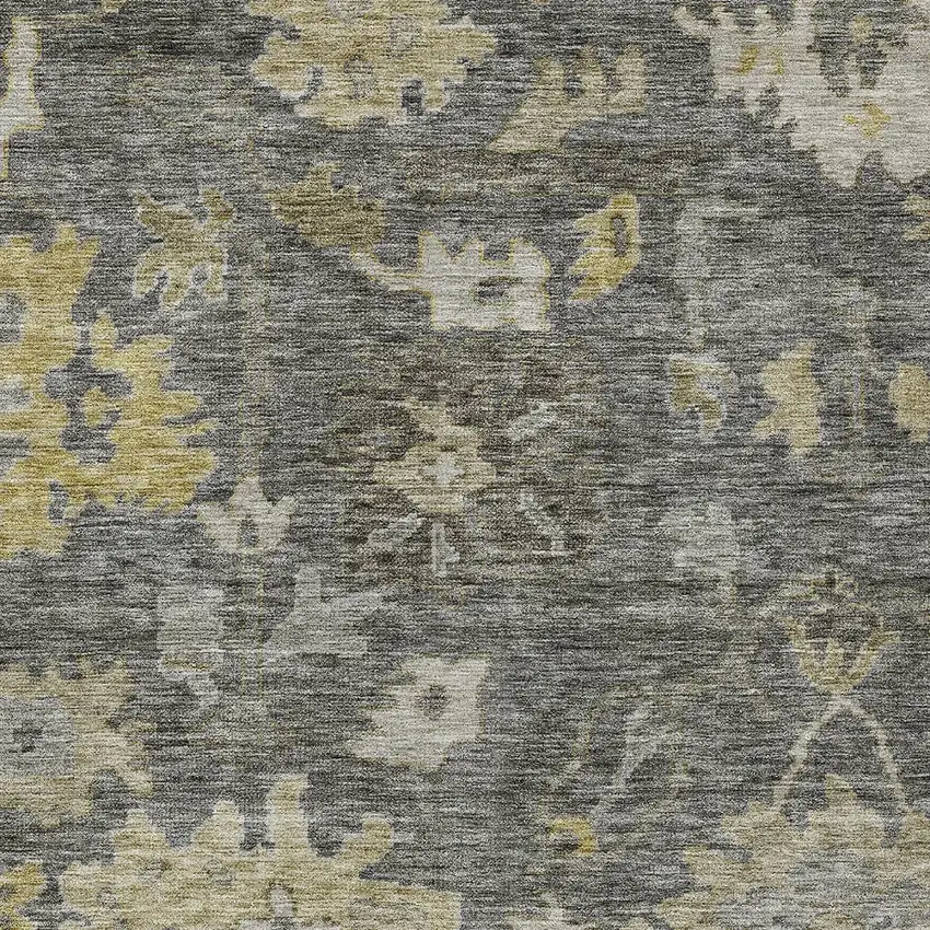 Gray And Charcoal Floral Washable Indoor Outdoor Area Rug Photo 5