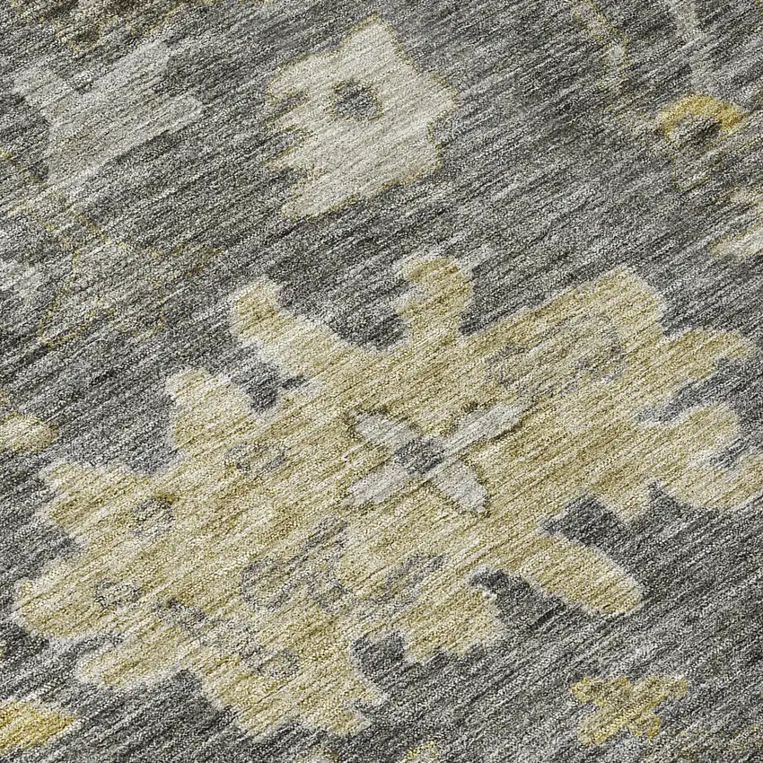 Gray And Charcoal Floral Washable Indoor Outdoor Area Rug Photo 8