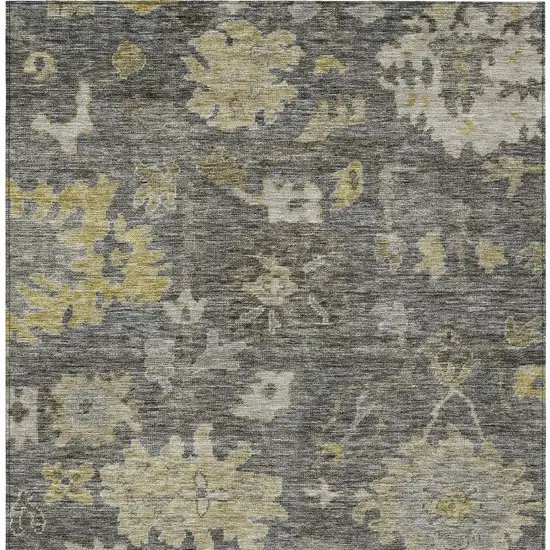 Gray And Charcoal Floral Washable Indoor Outdoor Area Rug Photo 6