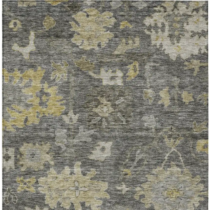 Gray And Charcoal Floral Washable Indoor Outdoor Area Rug Photo 6