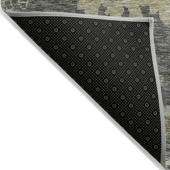 Gray And Charcoal Floral Washable Indoor Outdoor Area Rug Photo 3