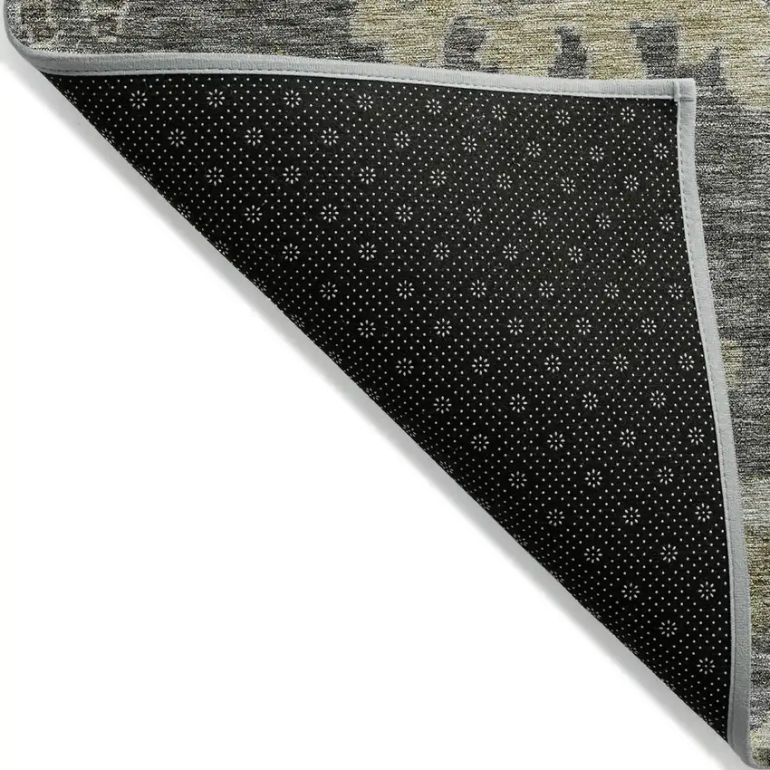 Gray And Charcoal Floral Washable Indoor Outdoor Area Rug Photo 3