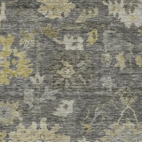 Gray And Charcoal Floral Washable Indoor Outdoor Area Rug Photo 5