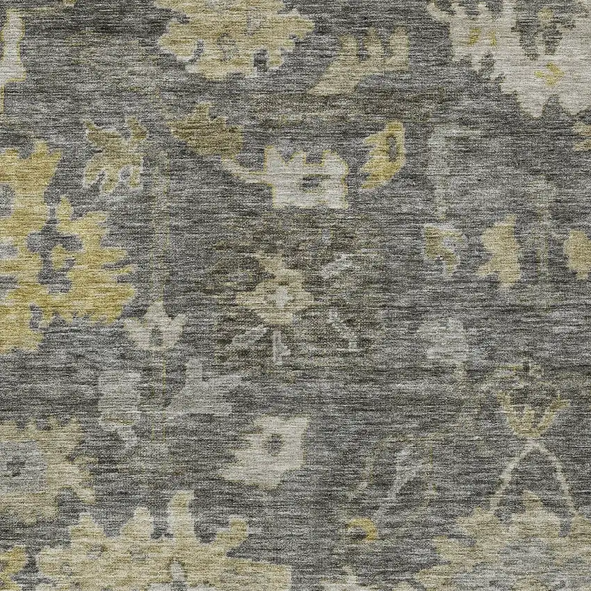 Gray And Charcoal Floral Washable Indoor Outdoor Area Rug Photo 5