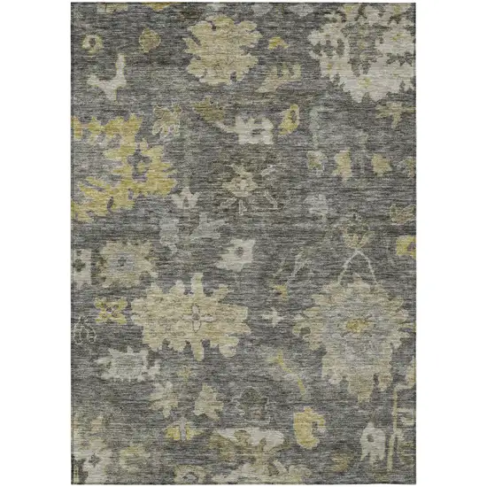 Gray And Charcoal Floral Washable Indoor Outdoor Area Rug Photo 2