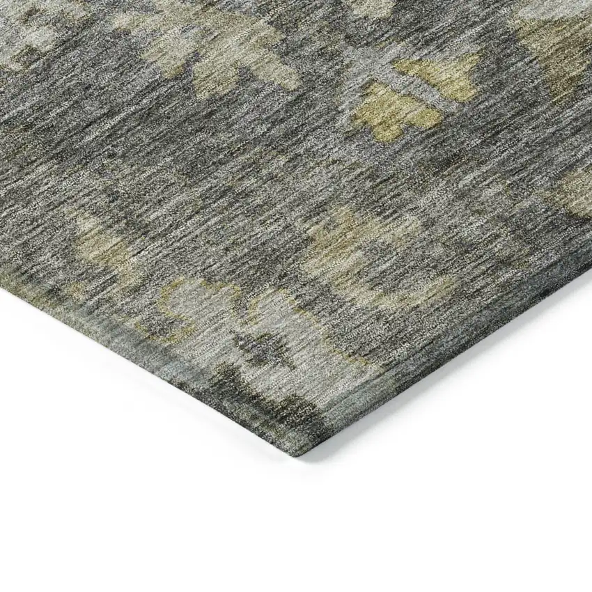 Gray And Charcoal Floral Washable Indoor Outdoor Area Rug Photo 4