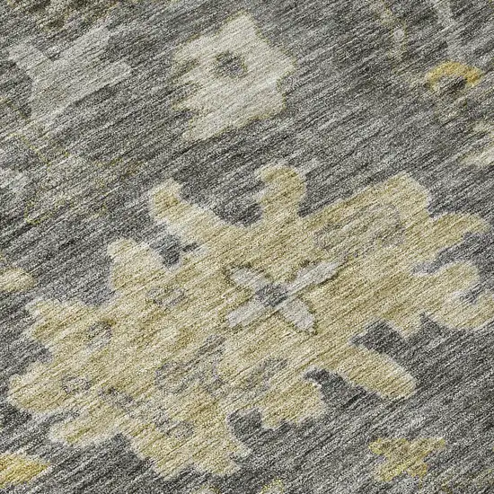 Gray And Charcoal Floral Washable Indoor Outdoor Area Rug Photo 8