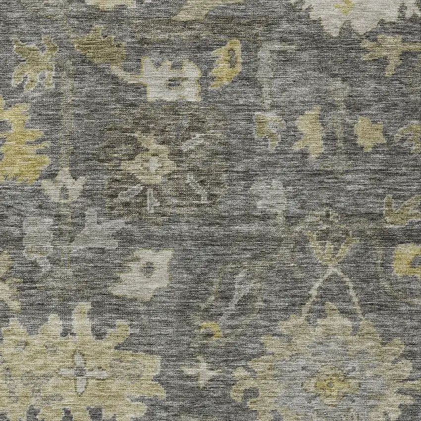 Gray And Charcoal Floral Washable Indoor Outdoor Area Rug Photo 5