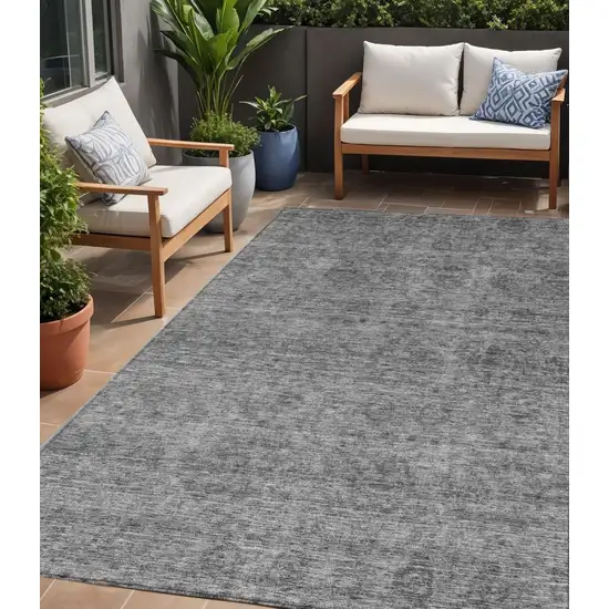 Gray And Charcoal Floral Washable Indoor Outdoor Area Rug Photo 1