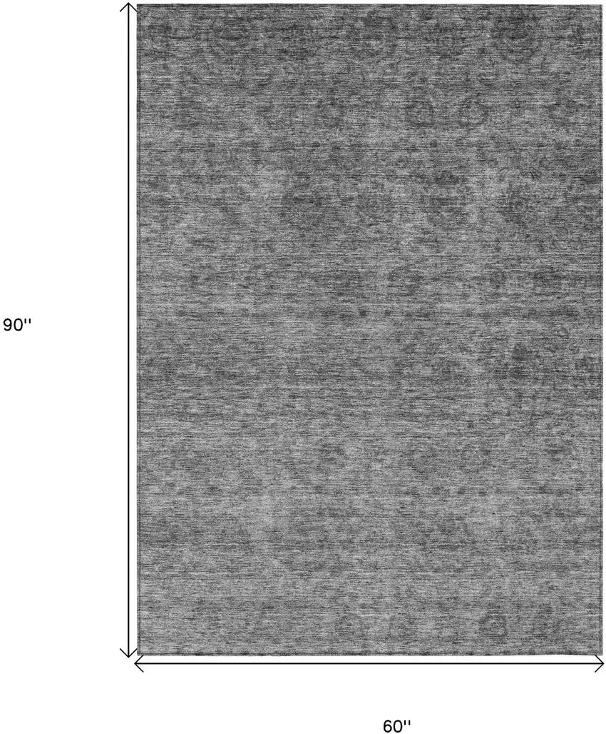 Gray And Charcoal Floral Washable Indoor Outdoor Area Rug Photo 3