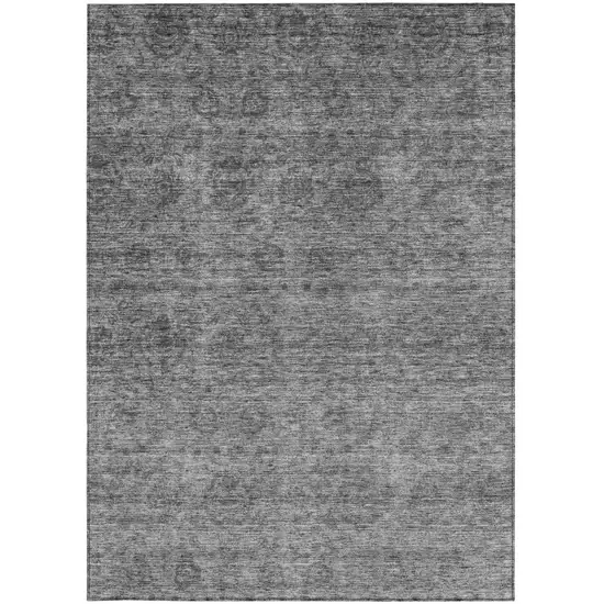 Gray And Charcoal Floral Washable Indoor Outdoor Area Rug Photo 7