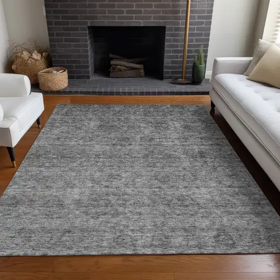 Gray And Charcoal Floral Washable Indoor Outdoor Area Rug Photo 9