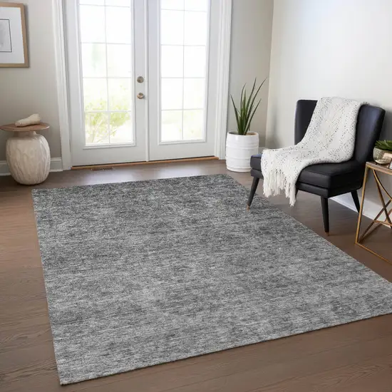 Gray And Charcoal Floral Washable Indoor Outdoor Area Rug Photo 9