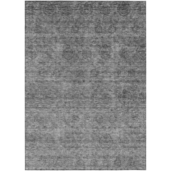 Gray And Charcoal Floral Washable Indoor Outdoor Area Rug Photo 2