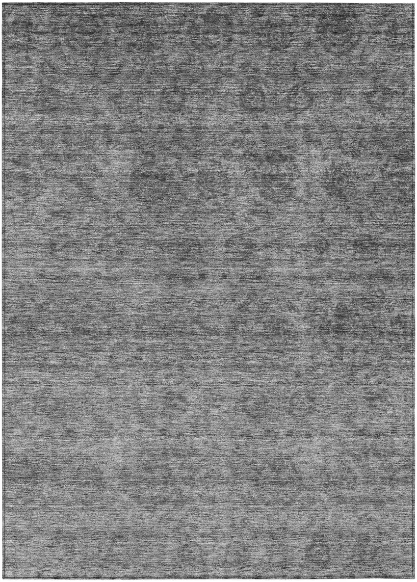 Gray And Charcoal Floral Washable Indoor Outdoor Area Rug Photo 2