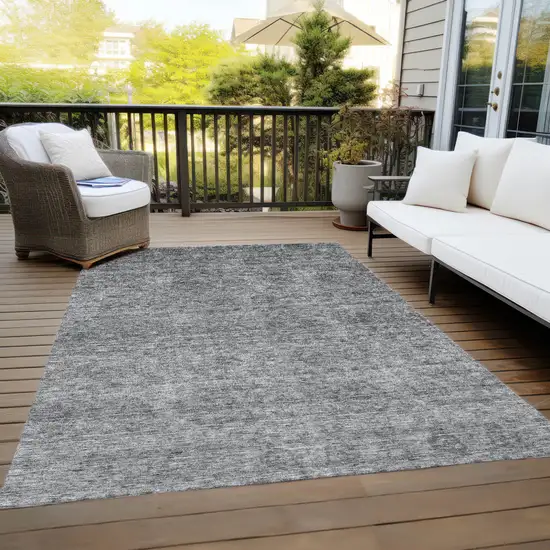 Gray And Charcoal Floral Washable Indoor Outdoor Area Rug Photo 9