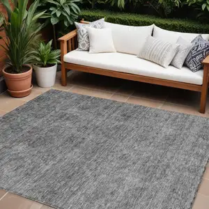 Photo of Gray And Charcoal Floral Washable Indoor Outdoor Area Rug