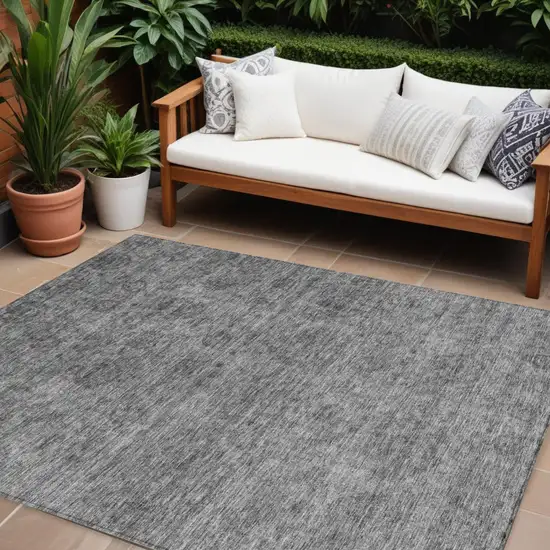 Gray And Charcoal Floral Washable Indoor Outdoor Area Rug Photo 1