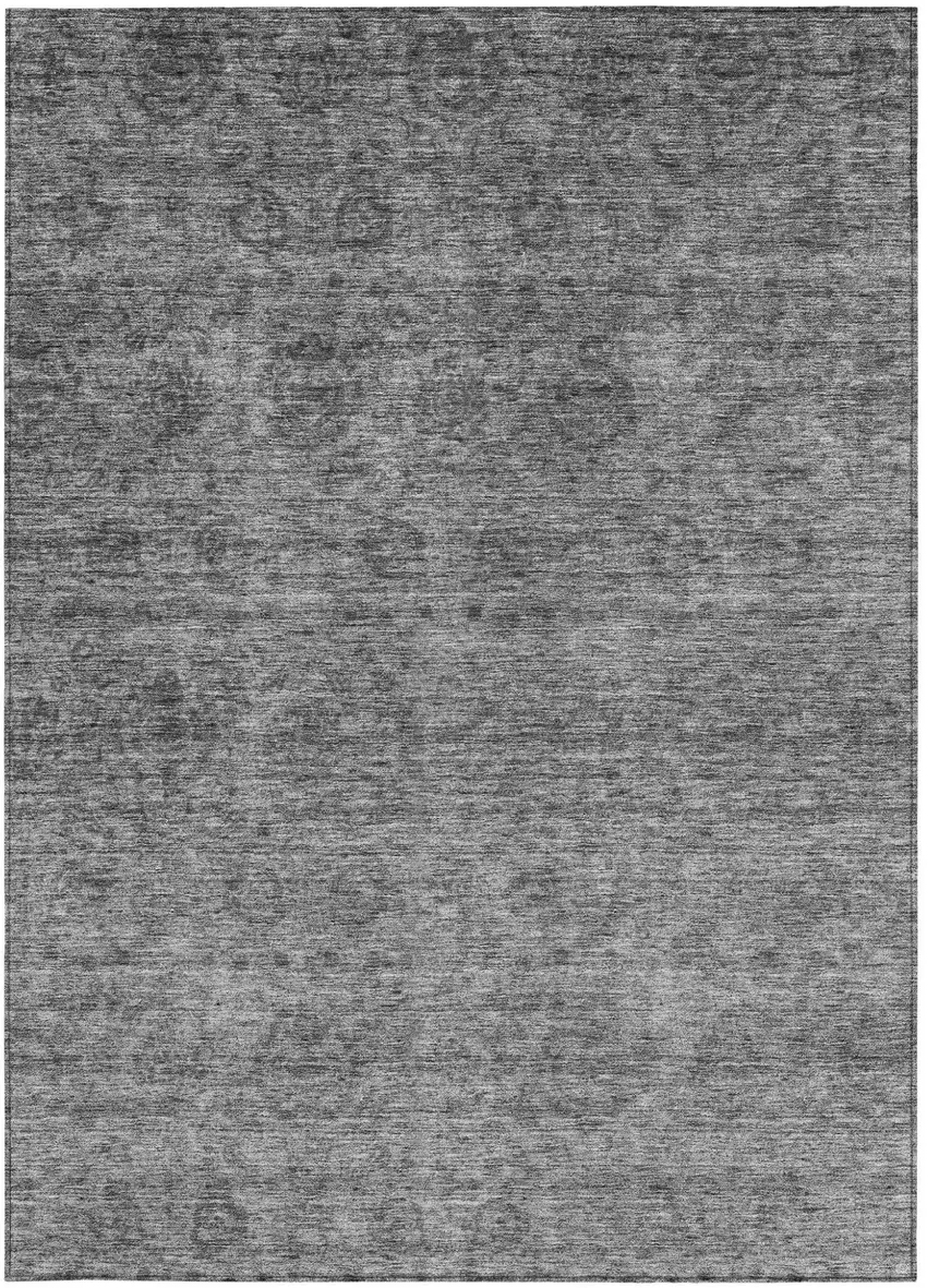 Gray And Charcoal Floral Washable Indoor Outdoor Area Rug Photo 6