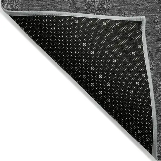 Gray And Charcoal Floral Washable Indoor Outdoor Area Rug Photo 4